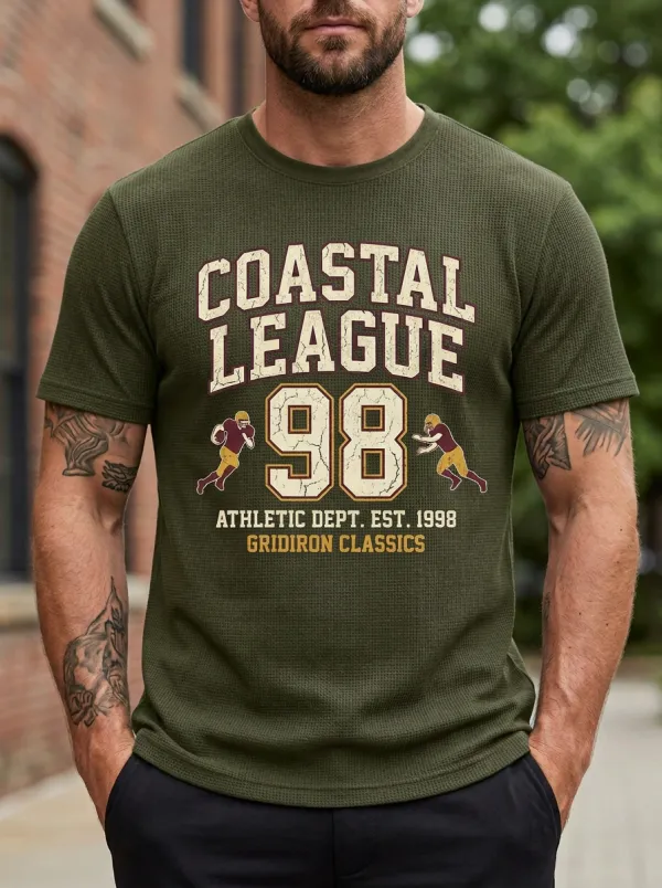 Men's Classic Football Ball Athletic Crew Neck Graphic T-Shirt
