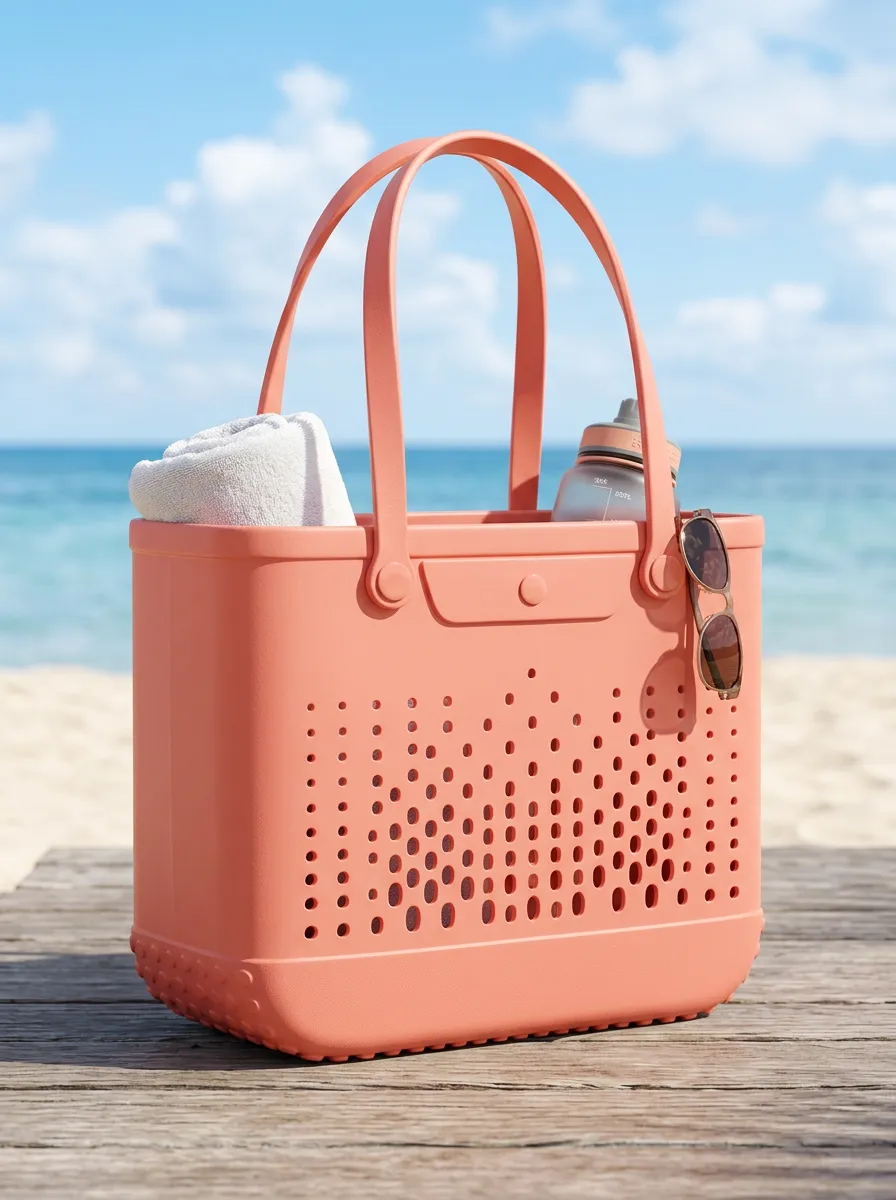 Perforated Rubber-Look Vacation Perforated Beach Tote Bag