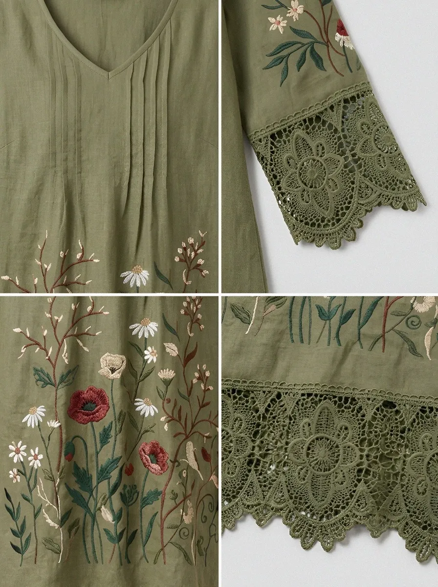 Women's Summer Vacation Poppy Floral Embroidered Printed Dress