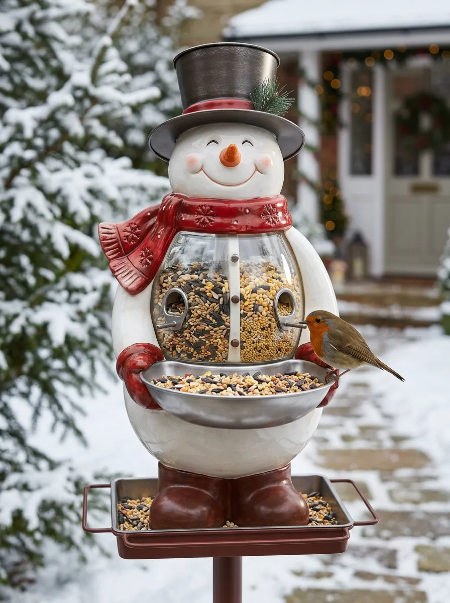 Rustic Snowman Christmas Bird Feeder