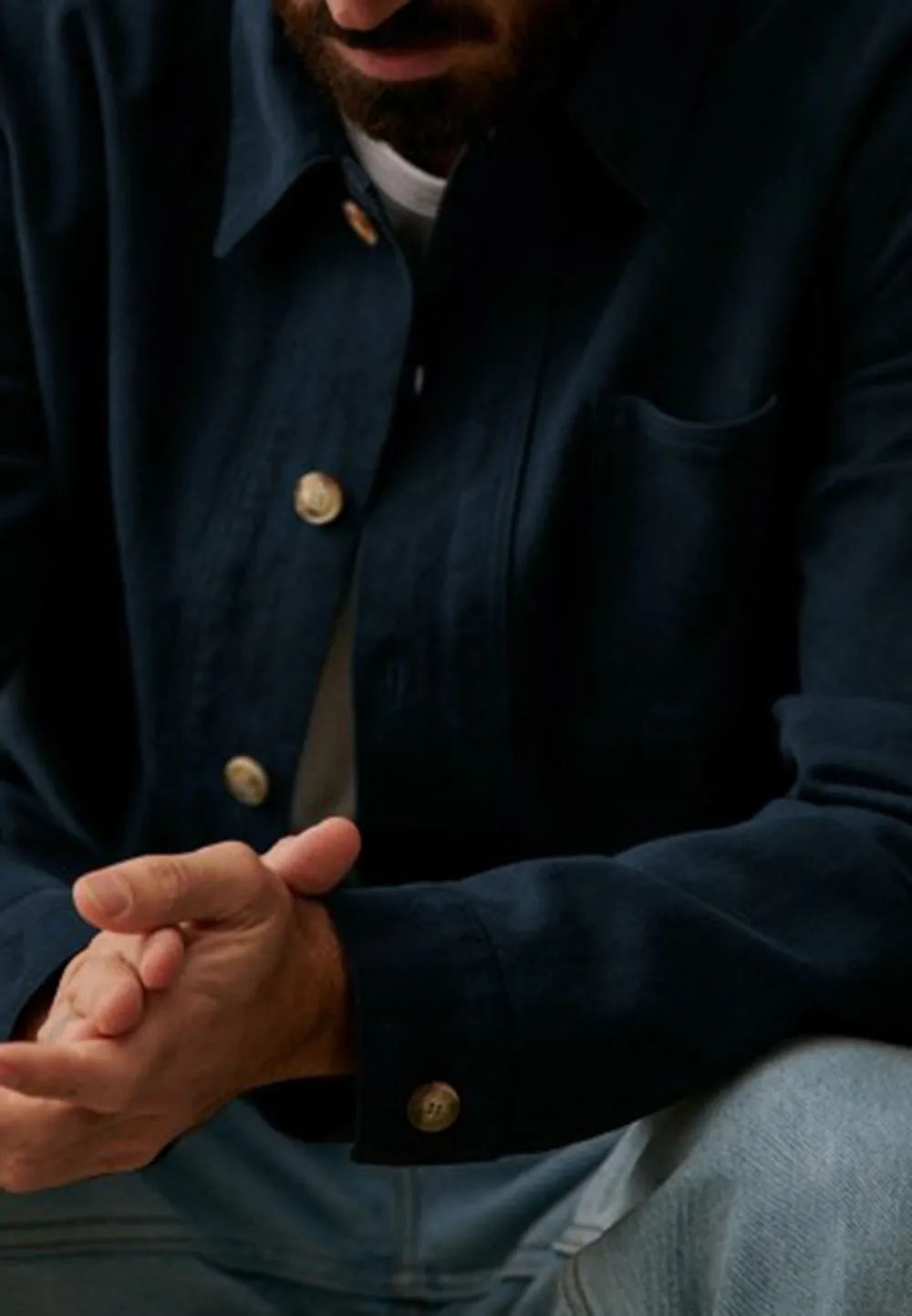 Navy Blue Cotton Button Front Chore Jacket