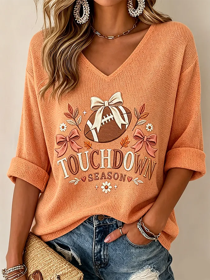 Women's Rugby Touchdown Season EmbroideryPrint Waffle Top