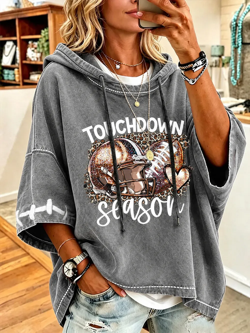 Women'S Football  Enthusiasts Print Casual Hoodie