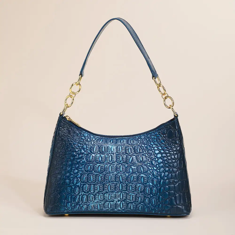 Leather Hand-Painted Croco Texture Textured Hobo Shoulder Bag