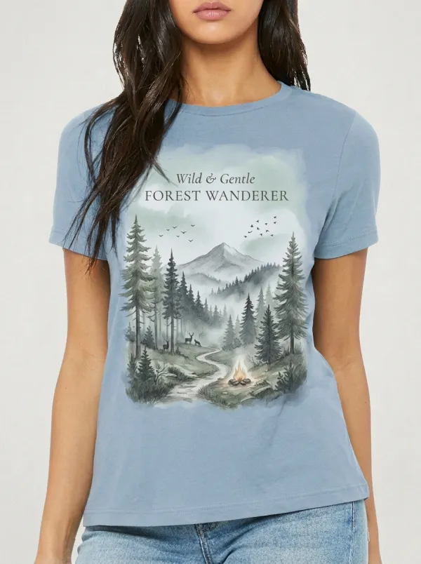 Women's Nature Lover Forest Wanderer Mountain Campfire Printed T-shirt