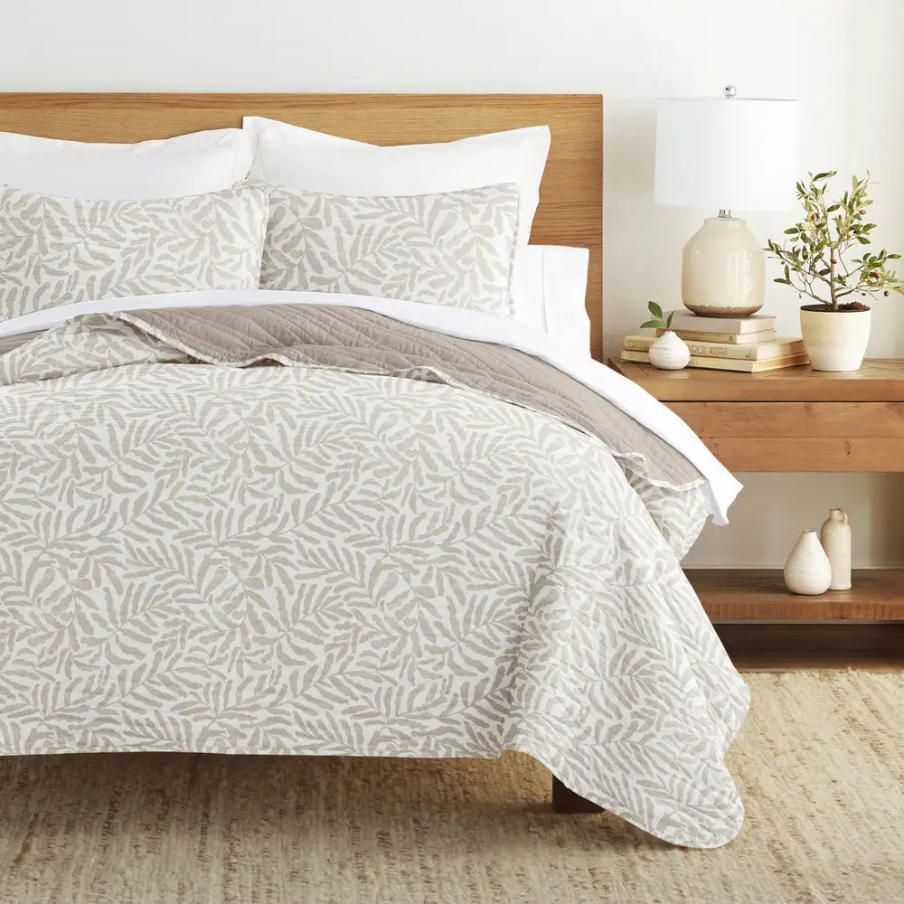 Tossed Ferns Reversible Quilted Coverlet Set
