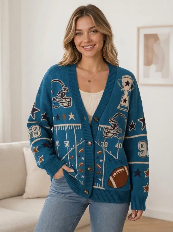 Women's Football Fan Helmet Trophy Cardigan