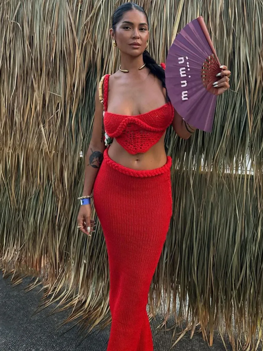 Arabella Knitted Hollow-Out Swimsuit Set