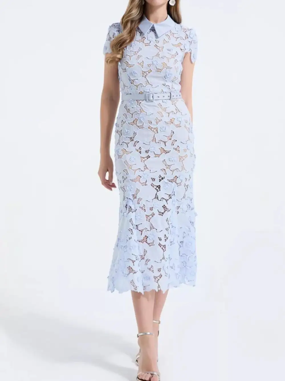 Lace Short Sleeve Midi Dress