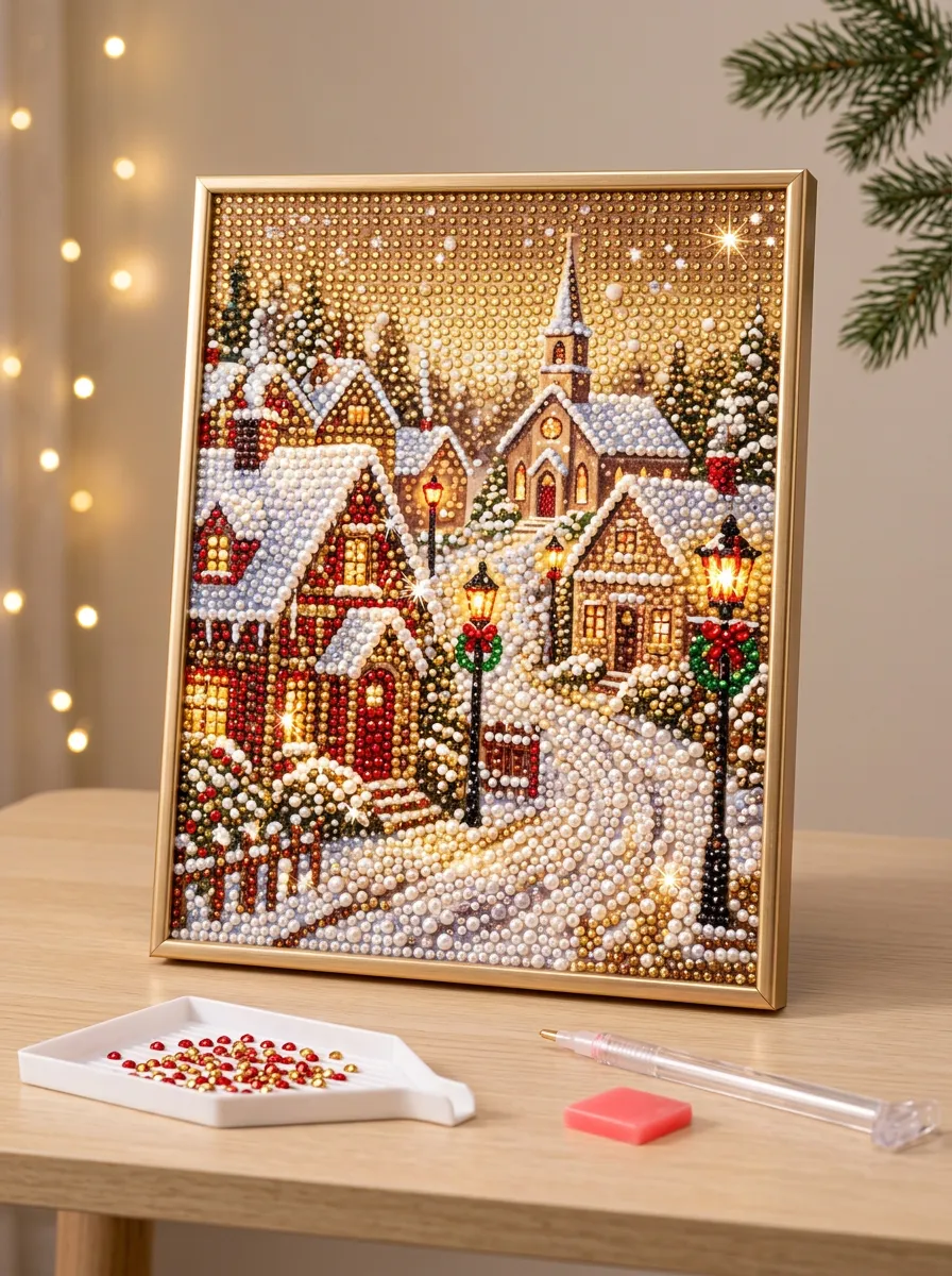 Village Snowy Church Christmas DIY Diamond Painting Kit
