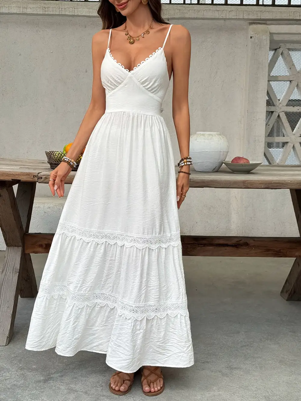 V Neck Tiered Maxi Dress