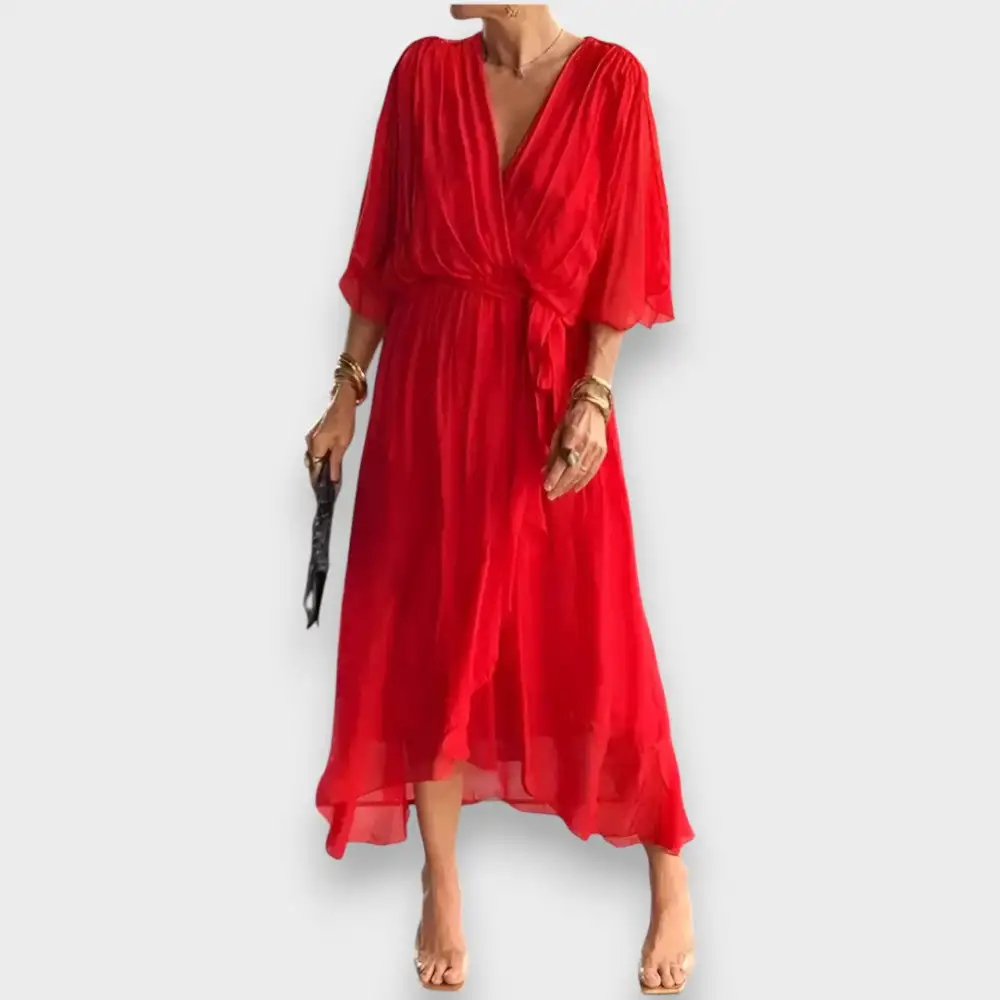 V-Neck Belted Casual Dress