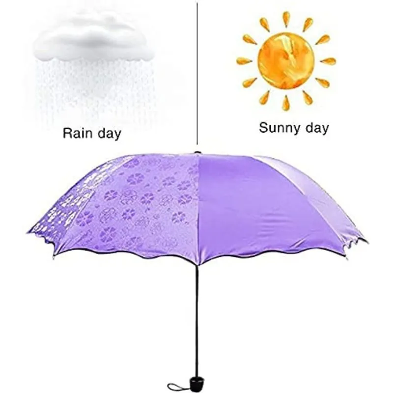 Fancy Magic Umbrella Changing Secret Blossoms Occur with Water Magic Print 3 Fold Umbrella for Girls, Women, Boys, Men & Children for UV, Sun & Rain - Multi Colour