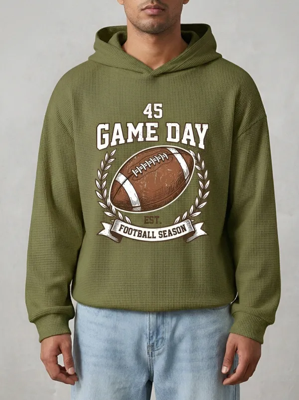 Men's American Football Game Day Waffle Printed Hoodie
