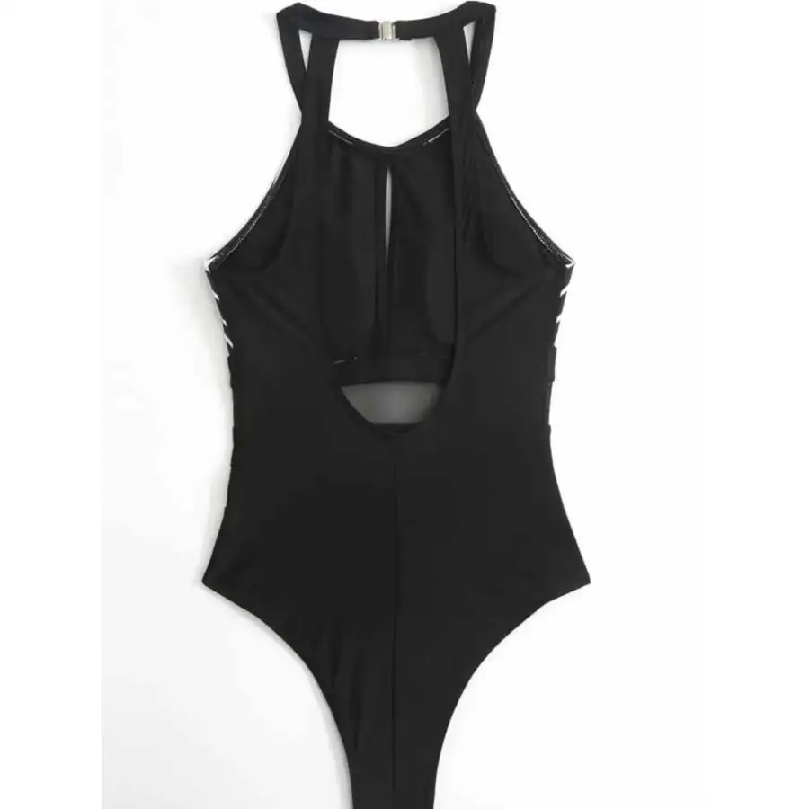 Women's Backless Mesh Striped One-Piece Swimsuit