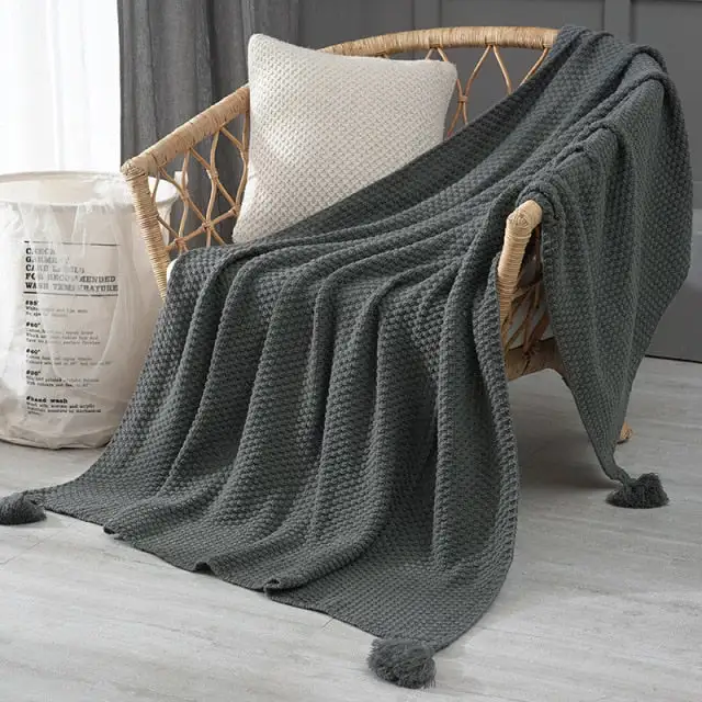 Knitted Tassel Wool Decorative Throw Blanket
