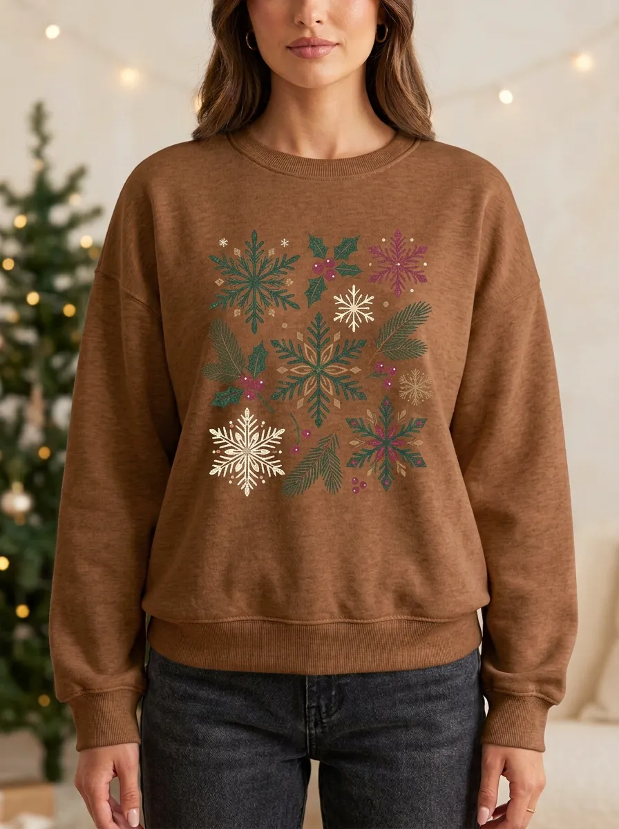 Christmas Snowflake Holly Print Sweatshirt