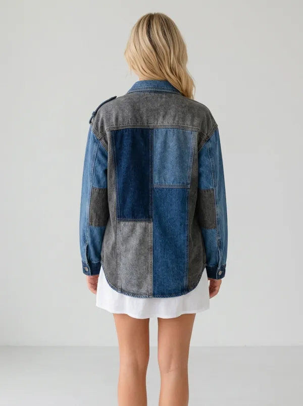 Women's Vintage Style Colorblock Patchwork Denim Jacket