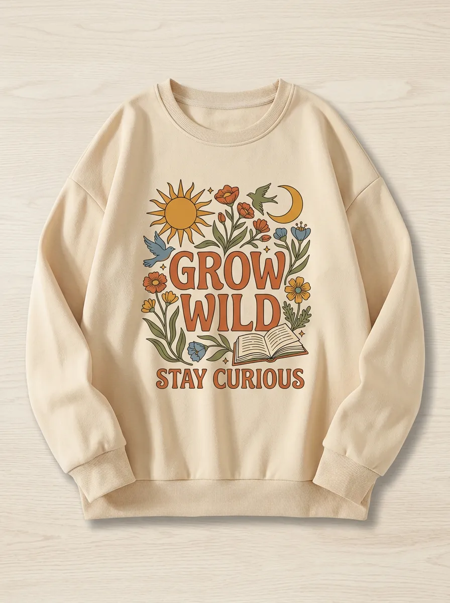 Nature Lover Grow Wild Floral Book Sweatshirt