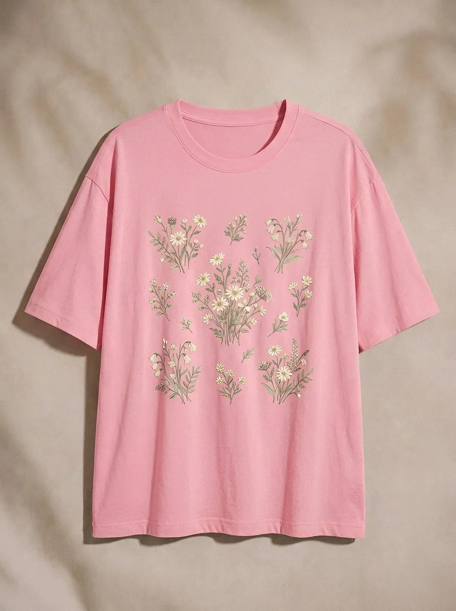 Women's Botanical Nature Lover Wildflower Printed T-shirt