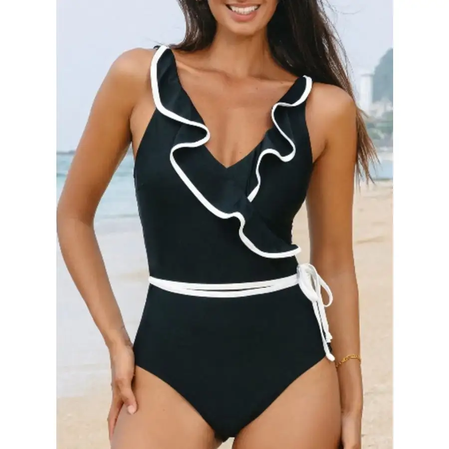 Women's Relaxed Ruffled V-Neck One-Piece Swimsuit
