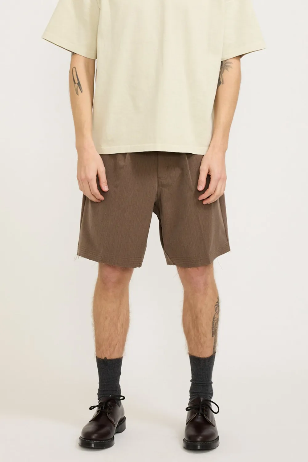 Brown Textured Casual Short Pants