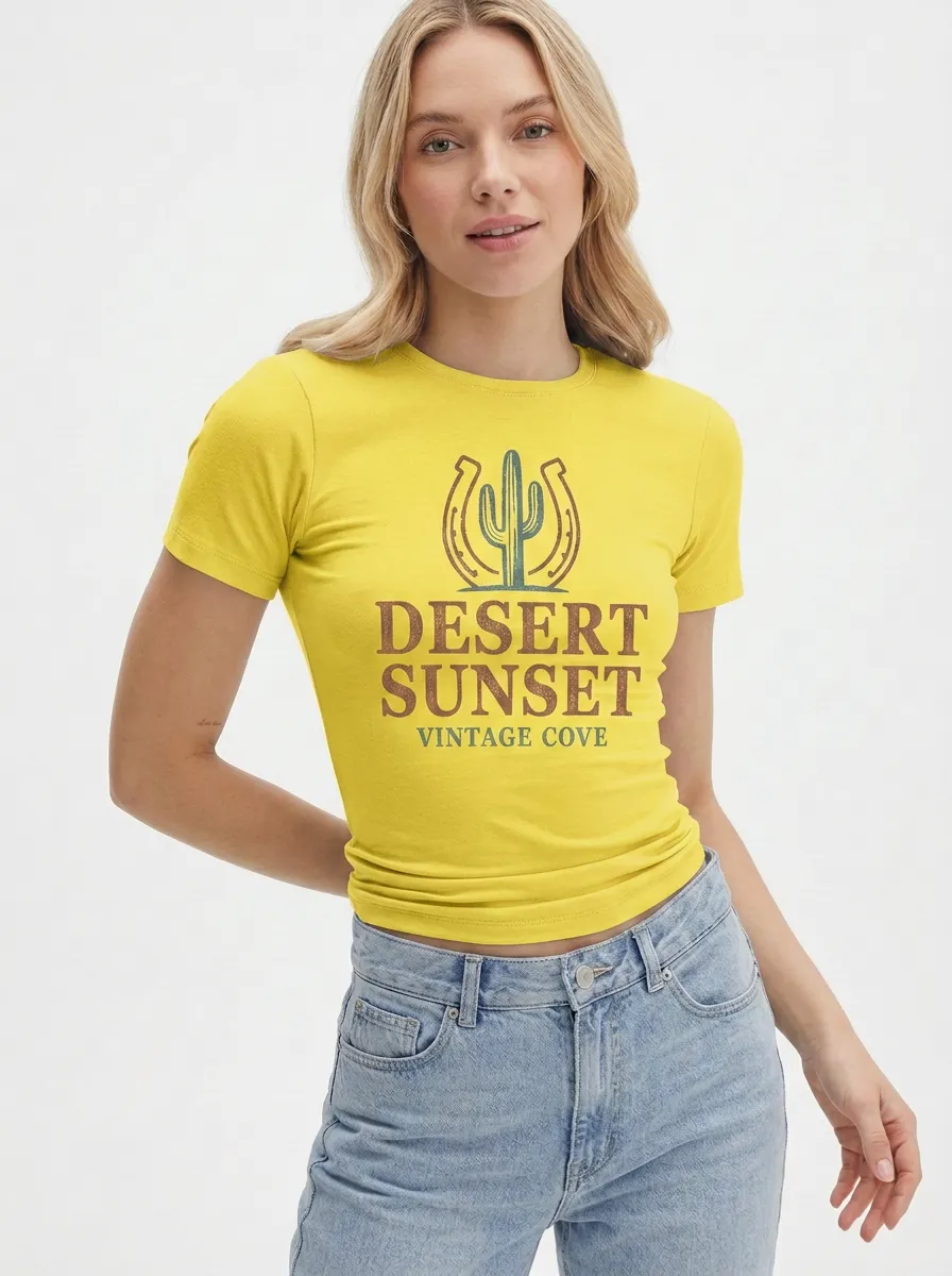Women's Desert Sunset Cactus Horseshoe Printed T-shirt