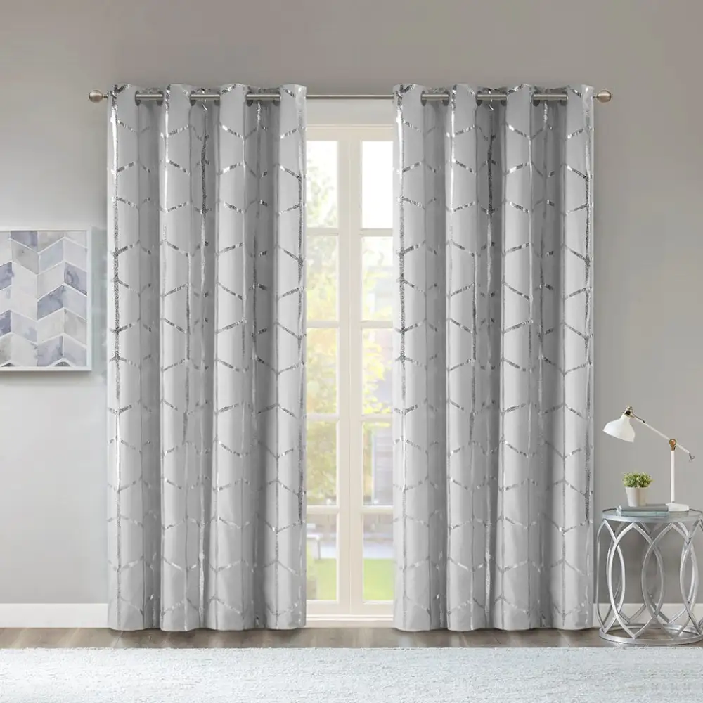 Relaxed Total Blackout Microfiber Geometric Grommet Curtain Panel