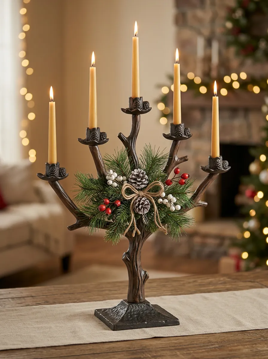 Antler Pinecone Berry Decorative Candle Holder