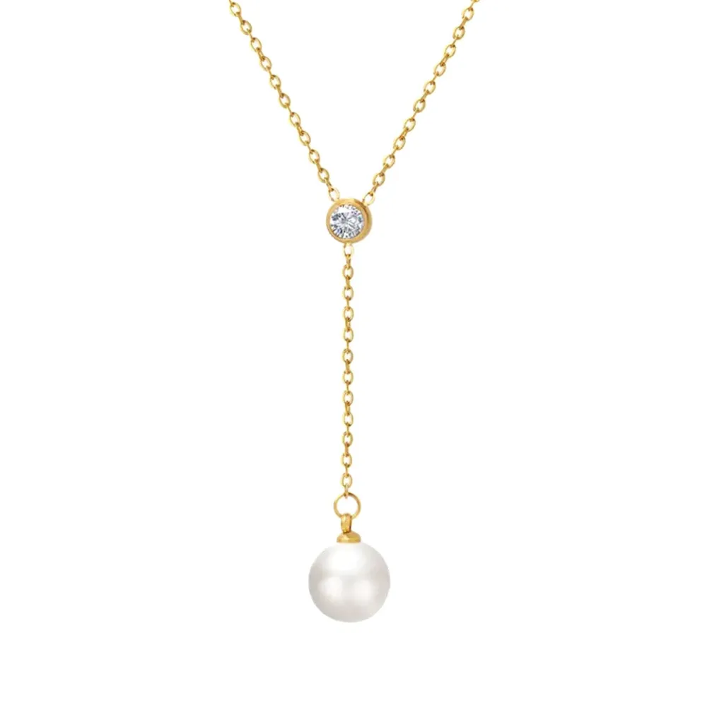 Pearl Zirconia Y-Shape Chain Necklace