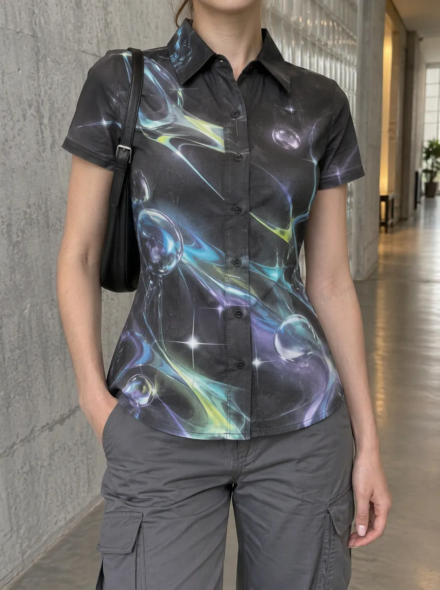 Women's Dynamic Y2K Aesthetic Abstract Bubble Shirt