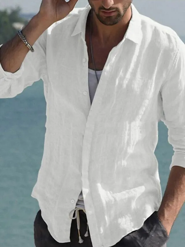 Men's Button-Front Casual Linen Shirt