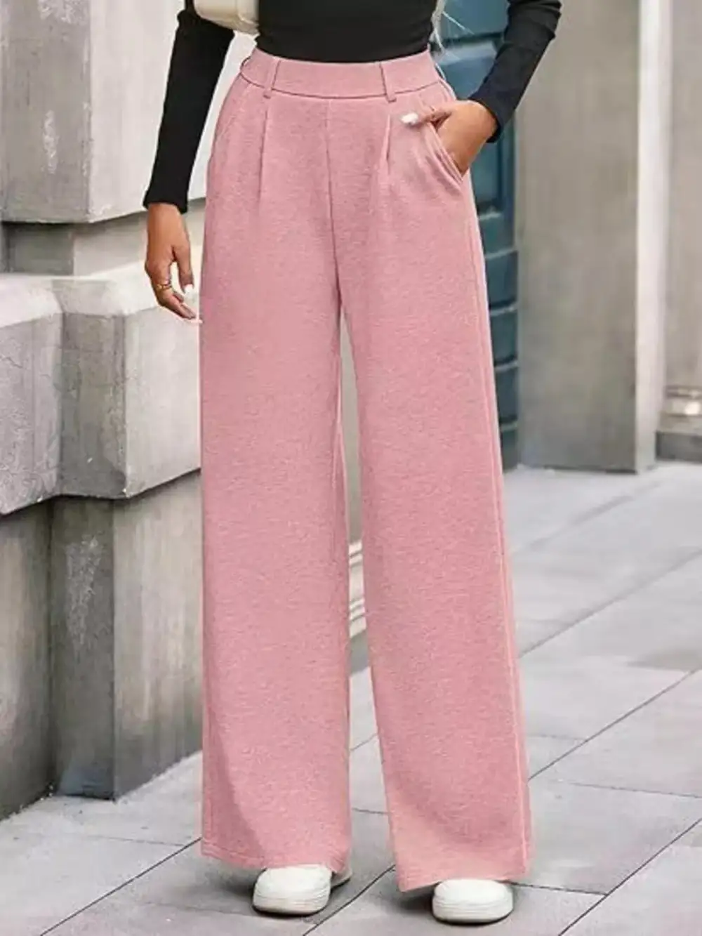 Wide Leg Pocketed Casual Pants