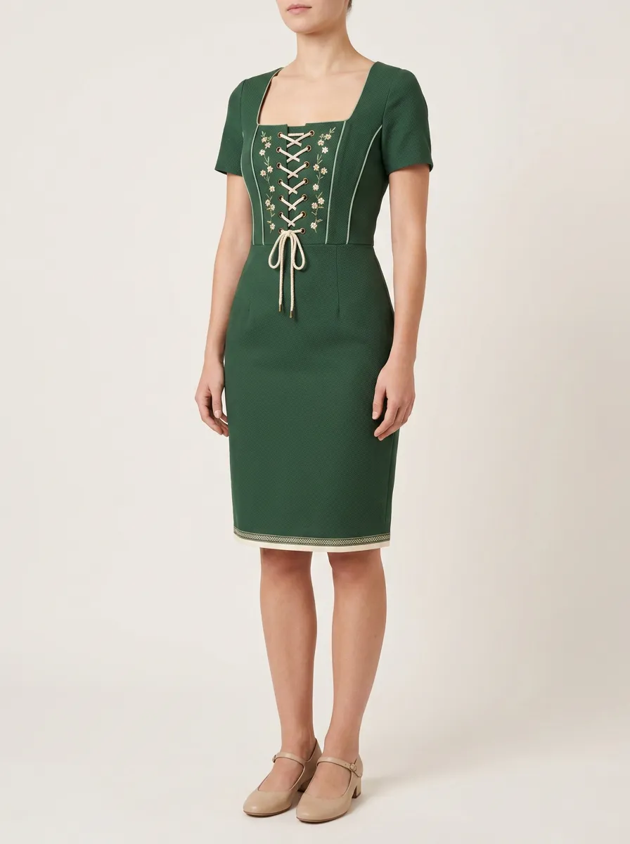 Women's Lace-Up Floral Festival Fitted Dress