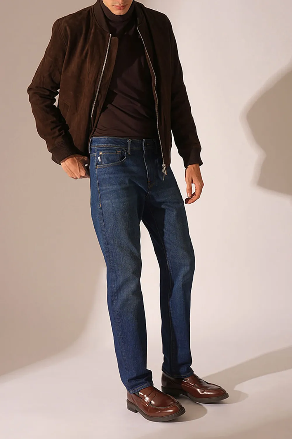 Blue Mid Rise Straight Fit JEANS