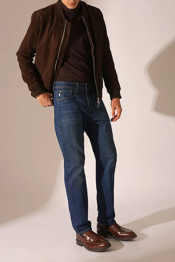 Blue Mid Rise Straight Fit JEANS