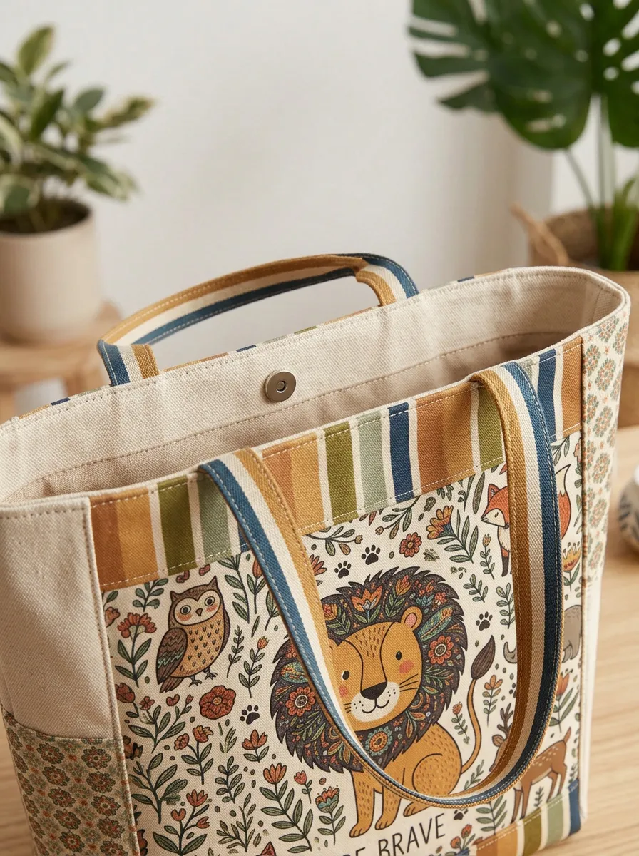 Be Brave Lion Forest Animal Printed Tote Bag
