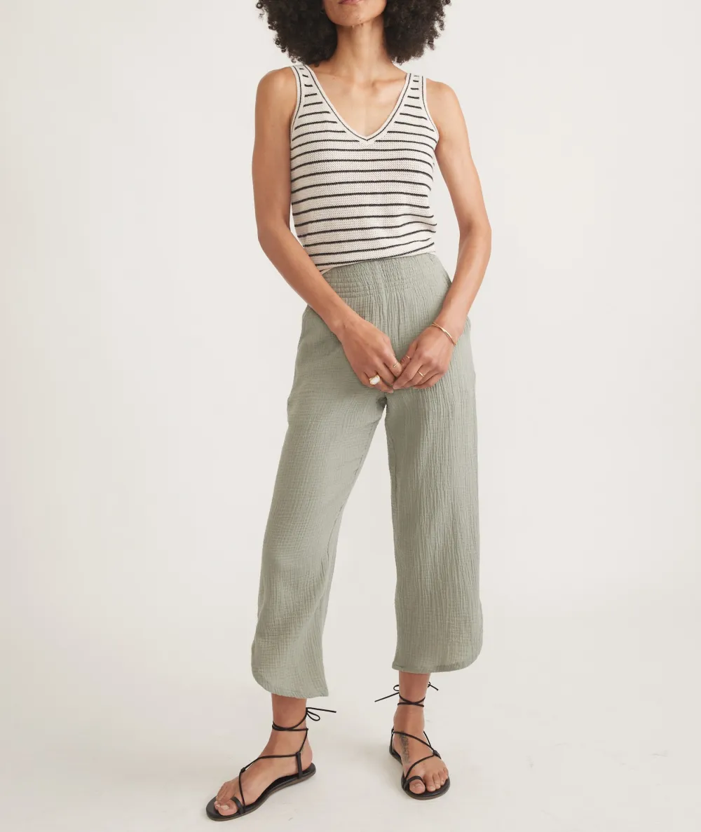 Olive Green Textured Cropped Pants