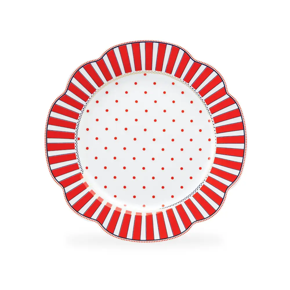 Classic Striped Dots Scalloped Porcelain Dessert Plate