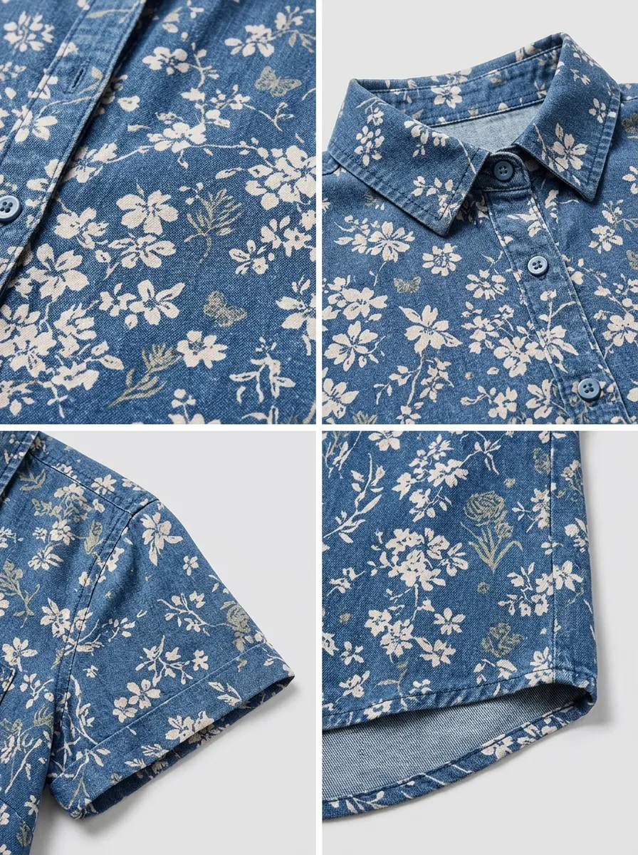 Women's Floral Butterfly Nature Printed Short Sleeve Button Shirt