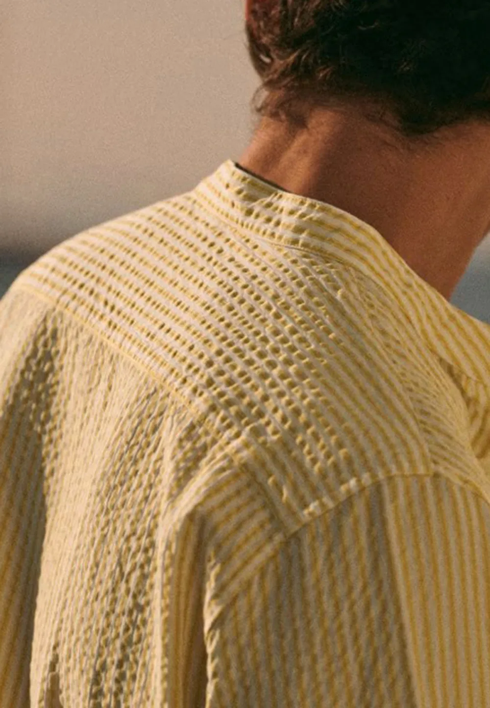 Yellow Seersucker Textured Long Sleeve Shirt