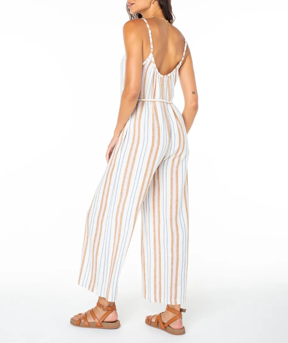 Striped V-Neck Halter Top With Sleeves