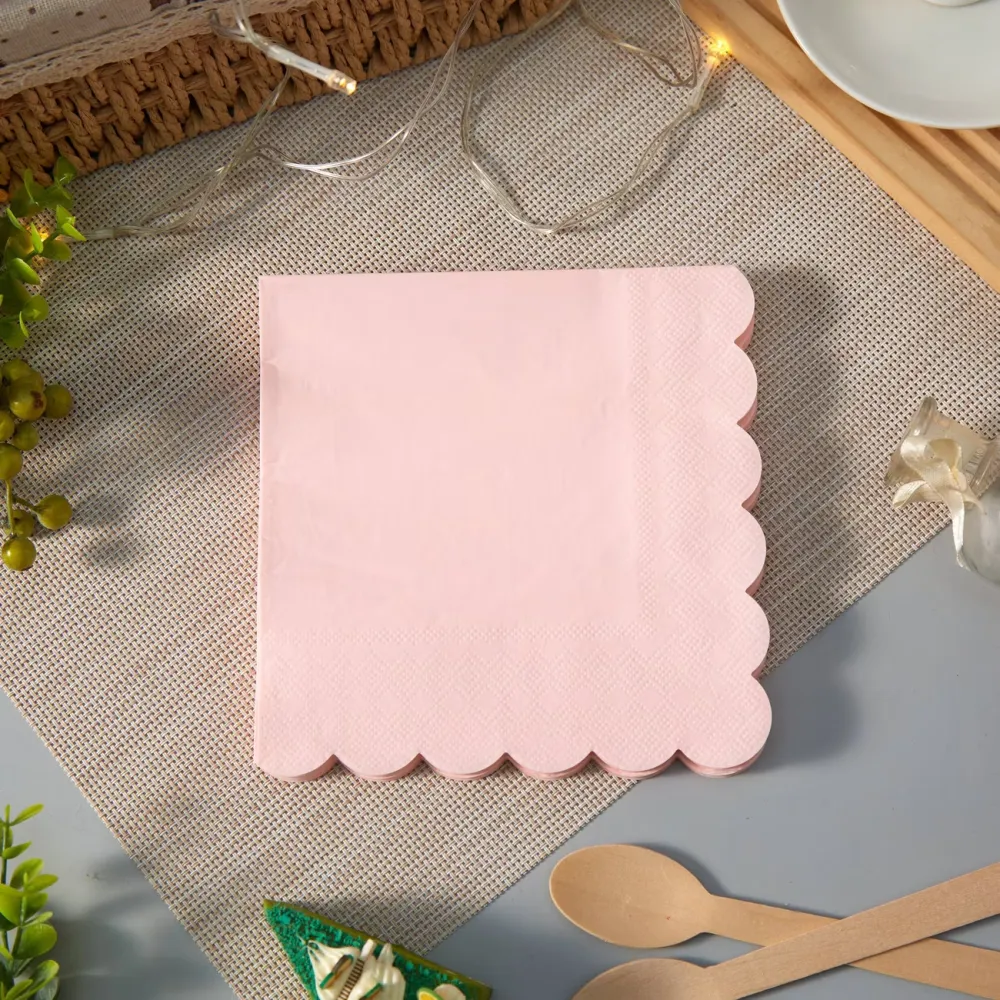 25 Pcs Solid Scalloped Paper Napkins
