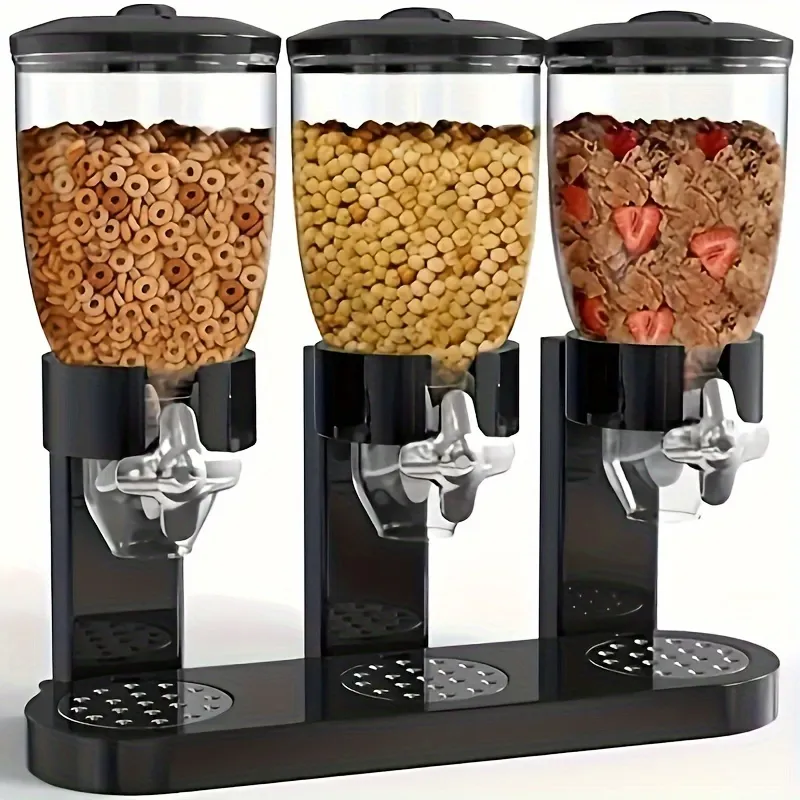 Triple Cereal Dispenser with Airtight Containers, Kitchen Tool for Cereal and Dry Food Storage