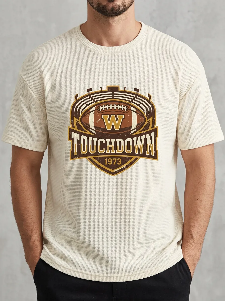 Men's American Football Touchdown Emblem Printed Waffle T-Shirt