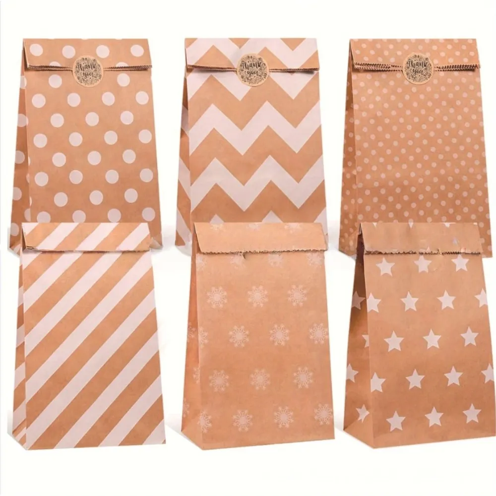 10 Pcs Patterned Kraft Gift Bag