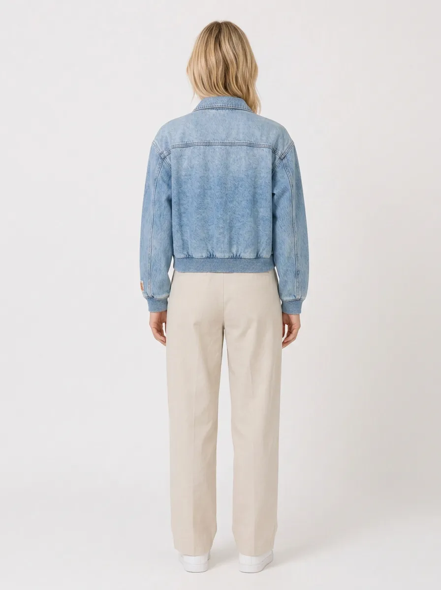 Women's Floral Patchwork Light Wash Denim Printed Jacket