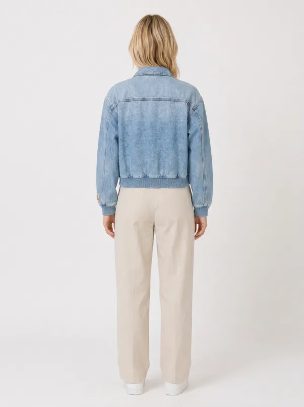 Women's Floral Patchwork Light Wash Denim Printed Jacket