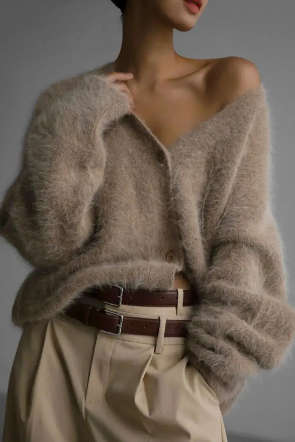 Button Down Fuzzy Long Sleeve Cardigan