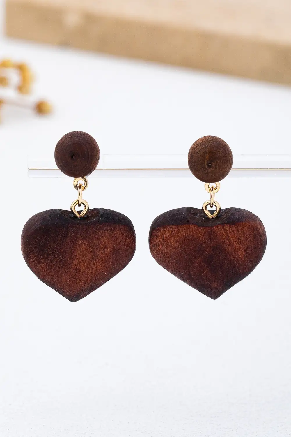 Wooden Heart Drop arrings